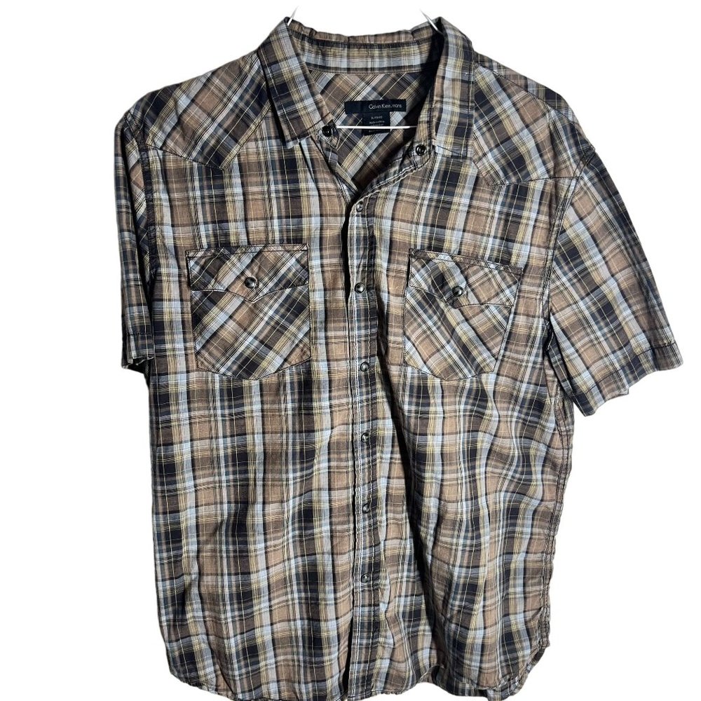 Calvin Klein Jeans mens western pearl snap short sleeve